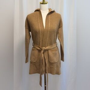L.L. Bean All-Day Waffle Sweater Hooded Wrap Cardigan XS Tan Cozy Knit Sweater